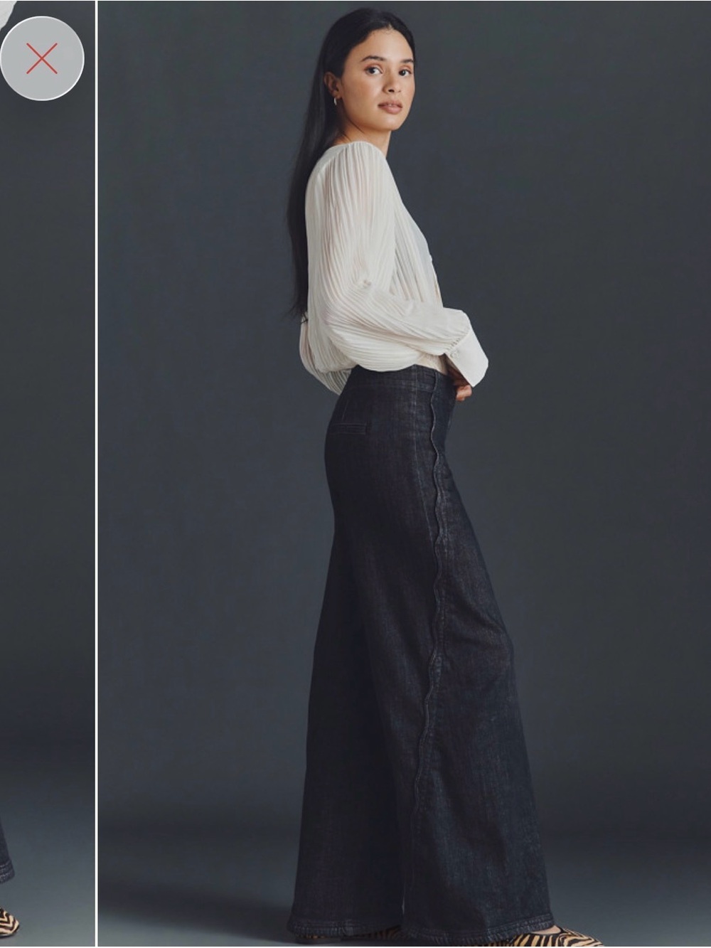 🖤🪻Maeve x Anthropologie Scallop High-Rise Black Wide-Leg Flare Jeans🪻🖤
